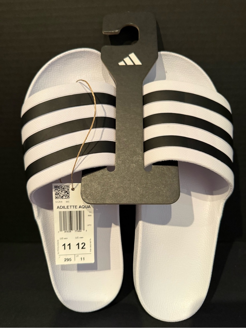 adidas White Slide Sandals with Black Stripes